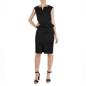 Ted Baker | Black Peplum Dress | Midi Dress | Sz: 0
